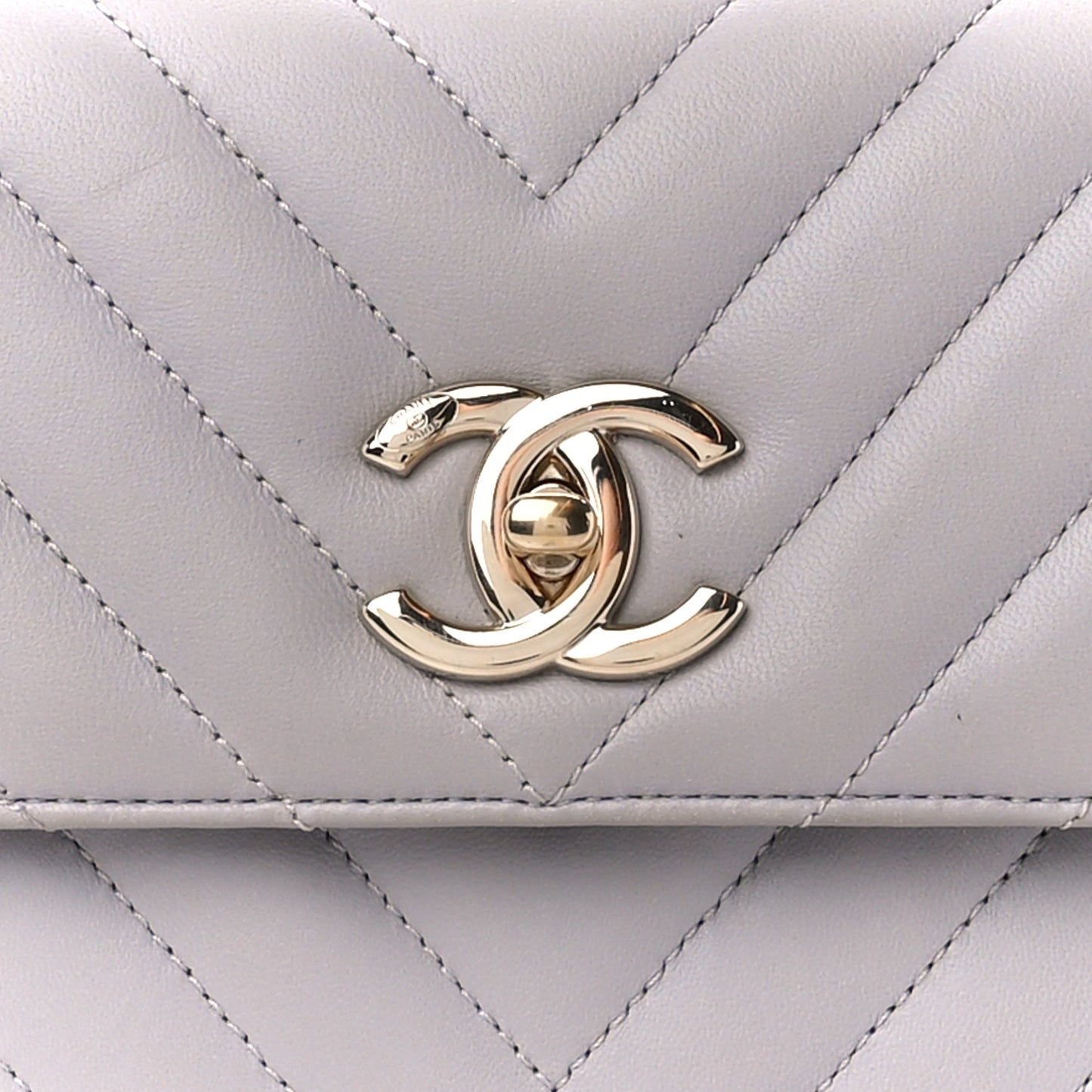 Lambskin Chevron Quilted Small Trendy CC Flap Dual Handle Bag Grey