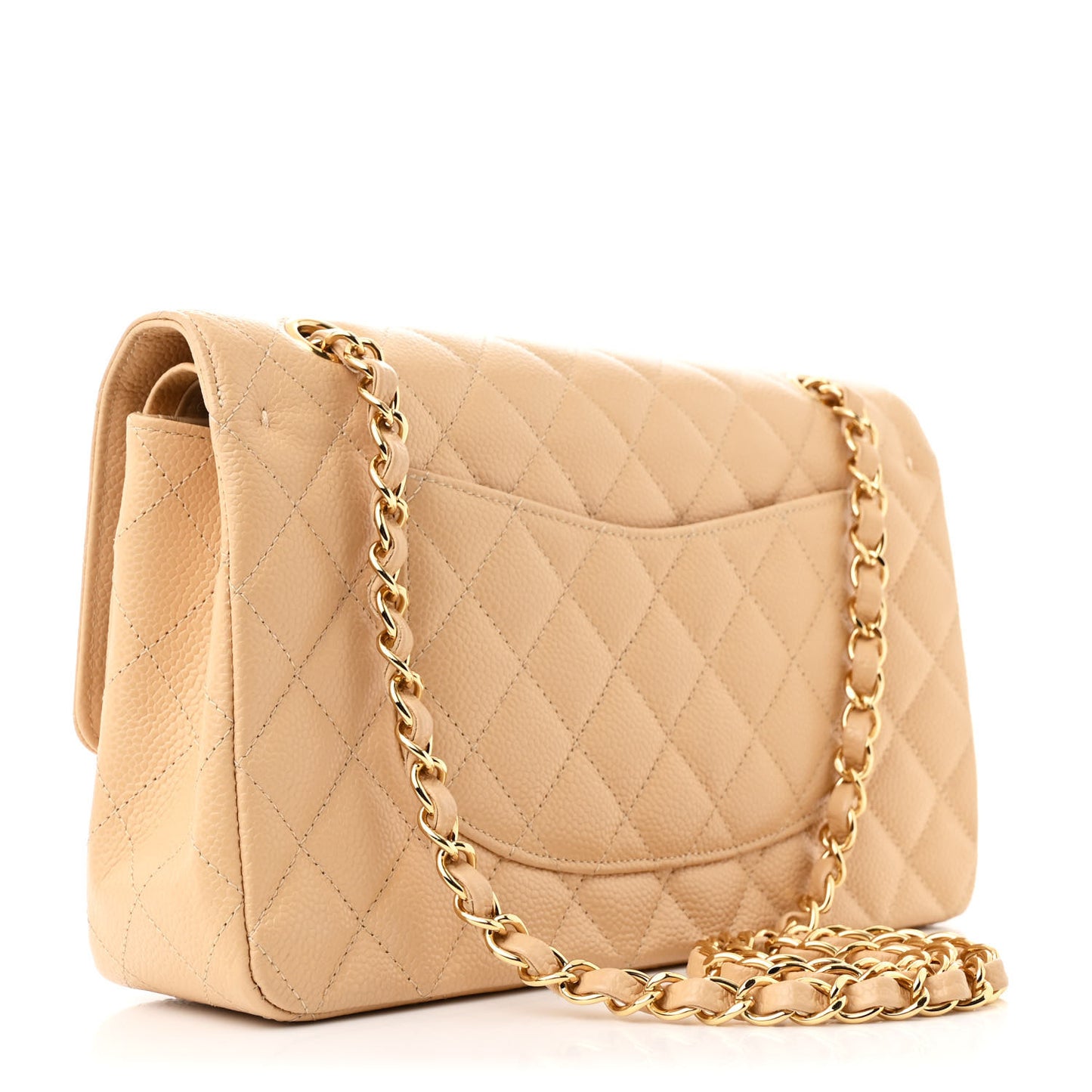 Caviar Quilted Medium Double Flap Beige