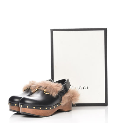Gucci Calfskin Fur Horsebit Amstel Slingback Clogs 35 Black Naturale 8 of 8