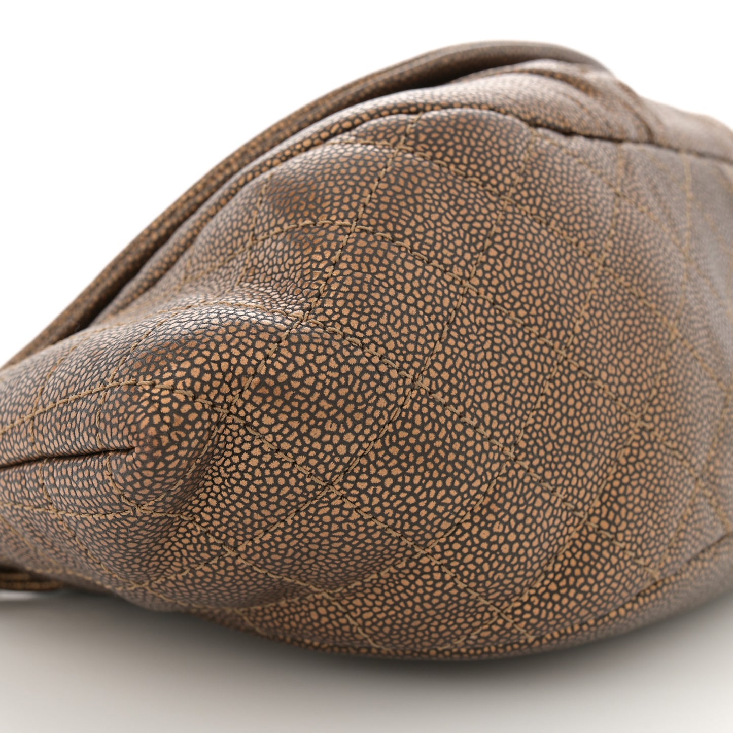 Metallic Caviar Half Moon Large Flap Bronze