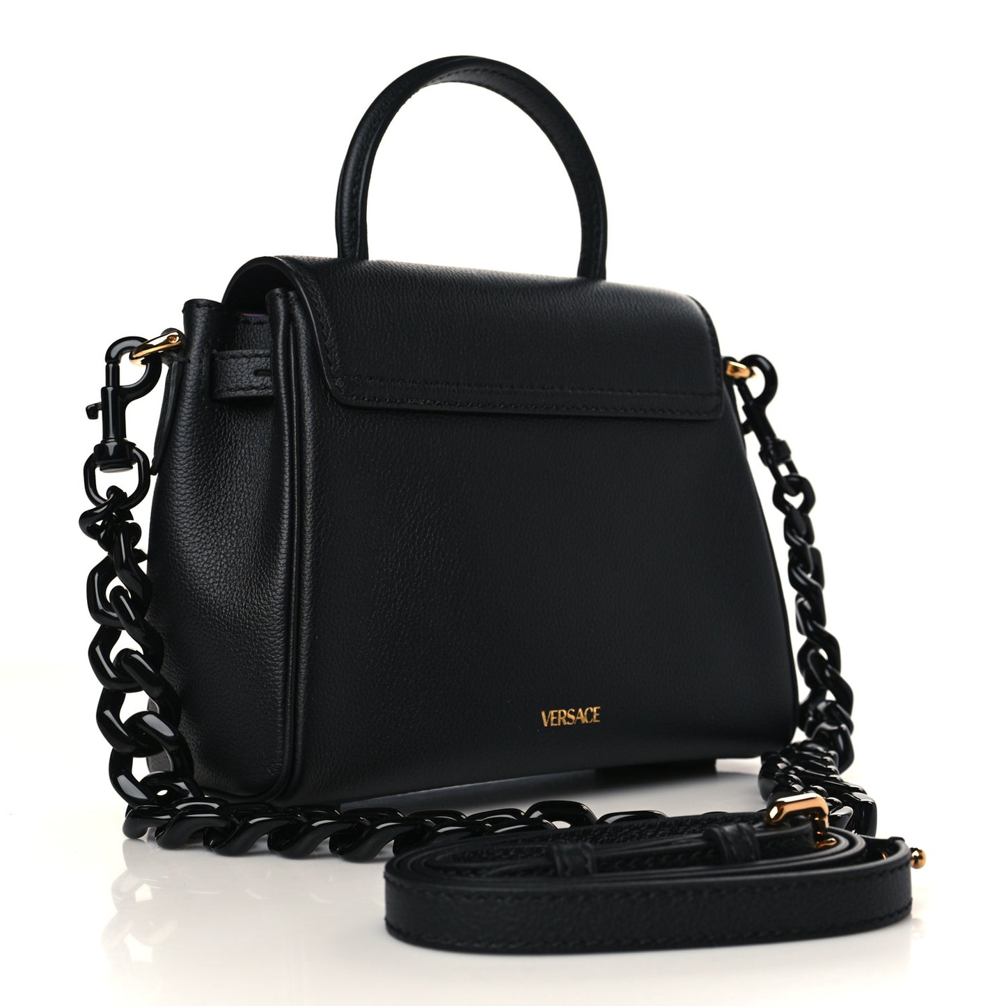 Grained Calfskin Small La Medusa Top Handle Bag Black Lilac