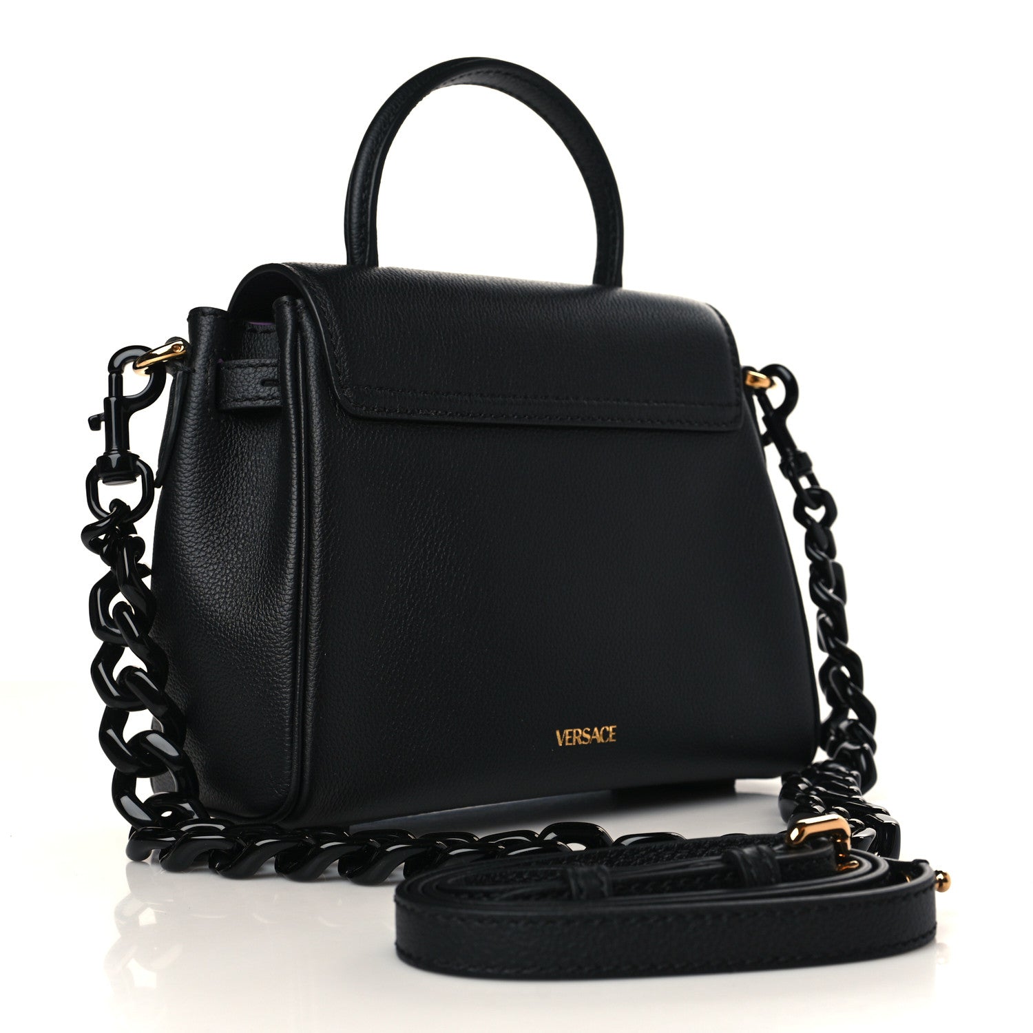 Versace Grained Calfskin Small La Medusa Top Handle Bag Black Lilac 3 of 8