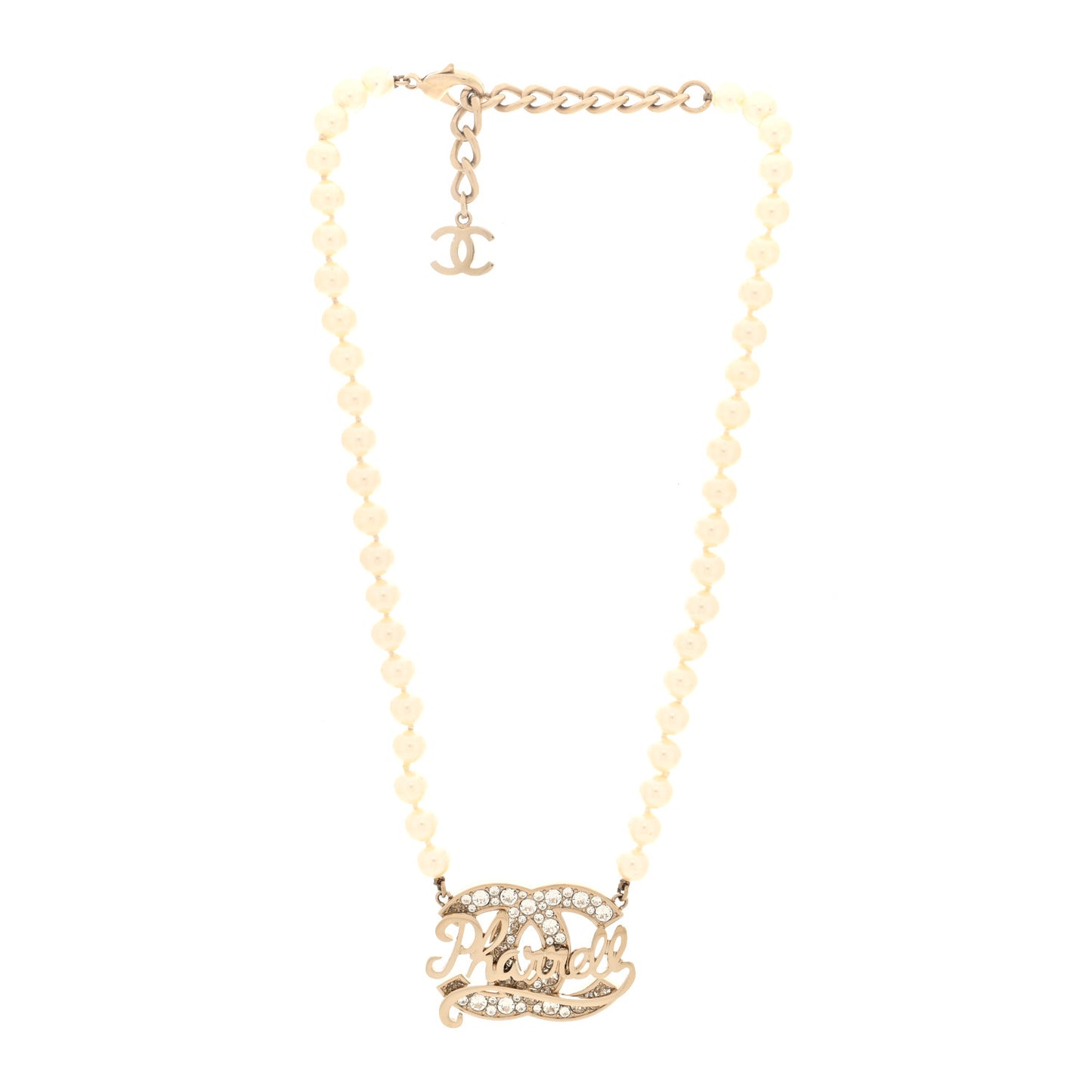 x Pharrell Williams Pearl Crystal CC Necklace Gold White