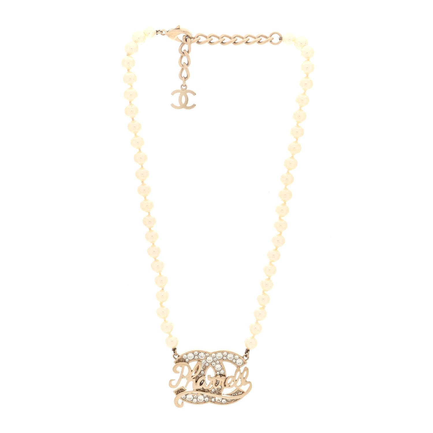 Chanel x Pharrell Williams Pearl Crystal CC Necklace Gold White 1 of 3