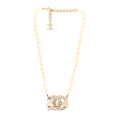 Chanel x Pharrell Williams Pearl Crystal CC Necklace Gold White 1 of 3
