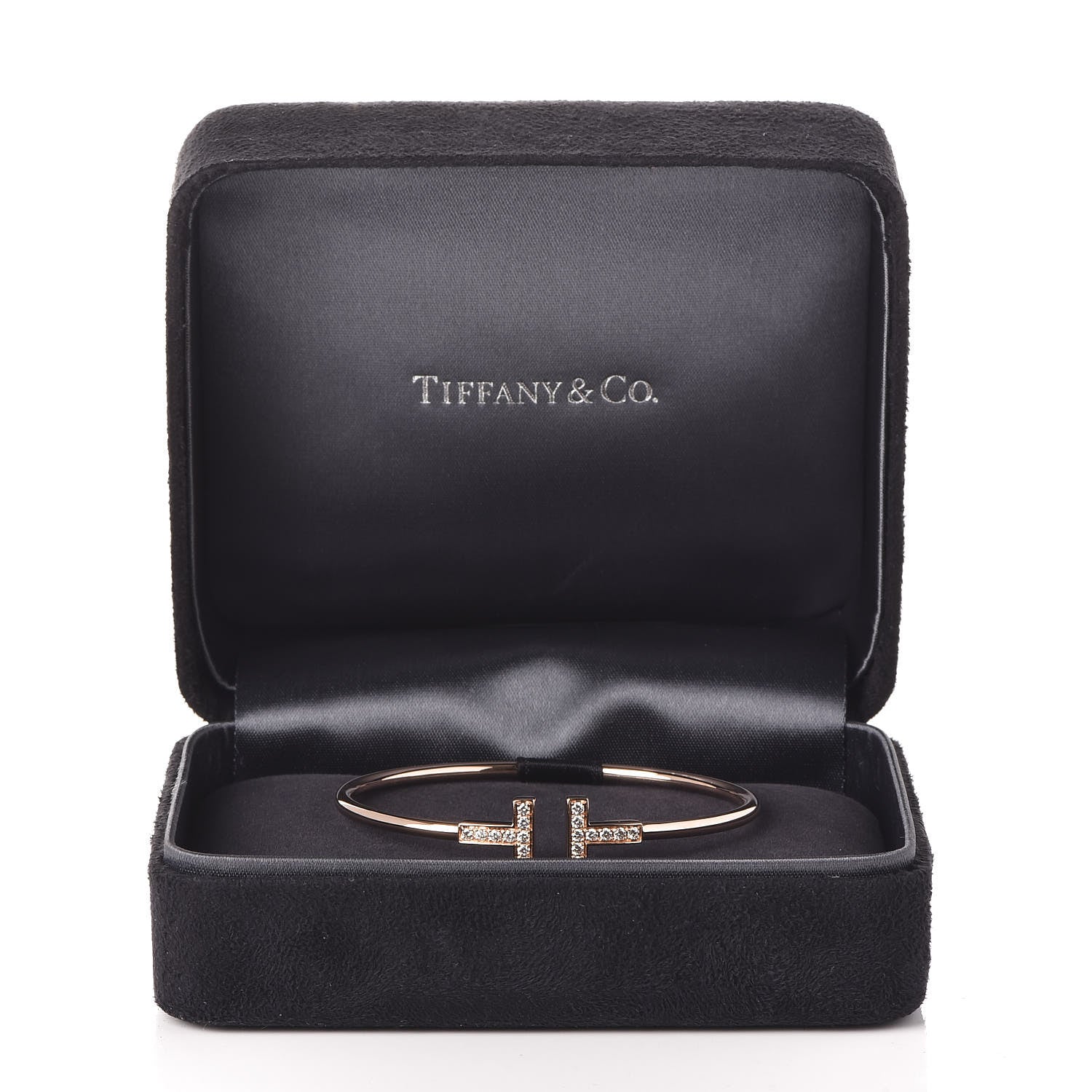 Tiffany 18K Rose Gold Diamond T Wire Bracelet 5 of 5