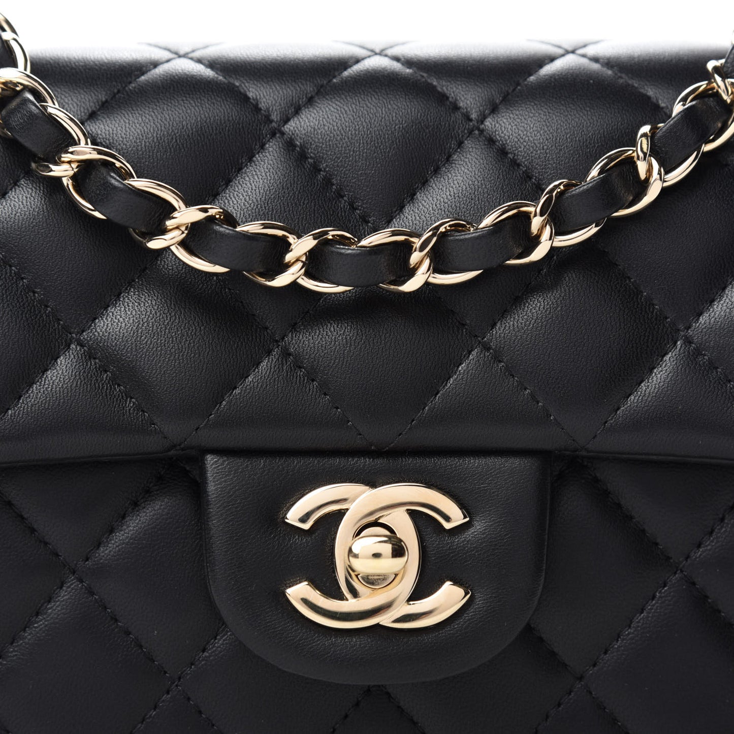 Lambskin Quilted Mini Rectangular Flap Black