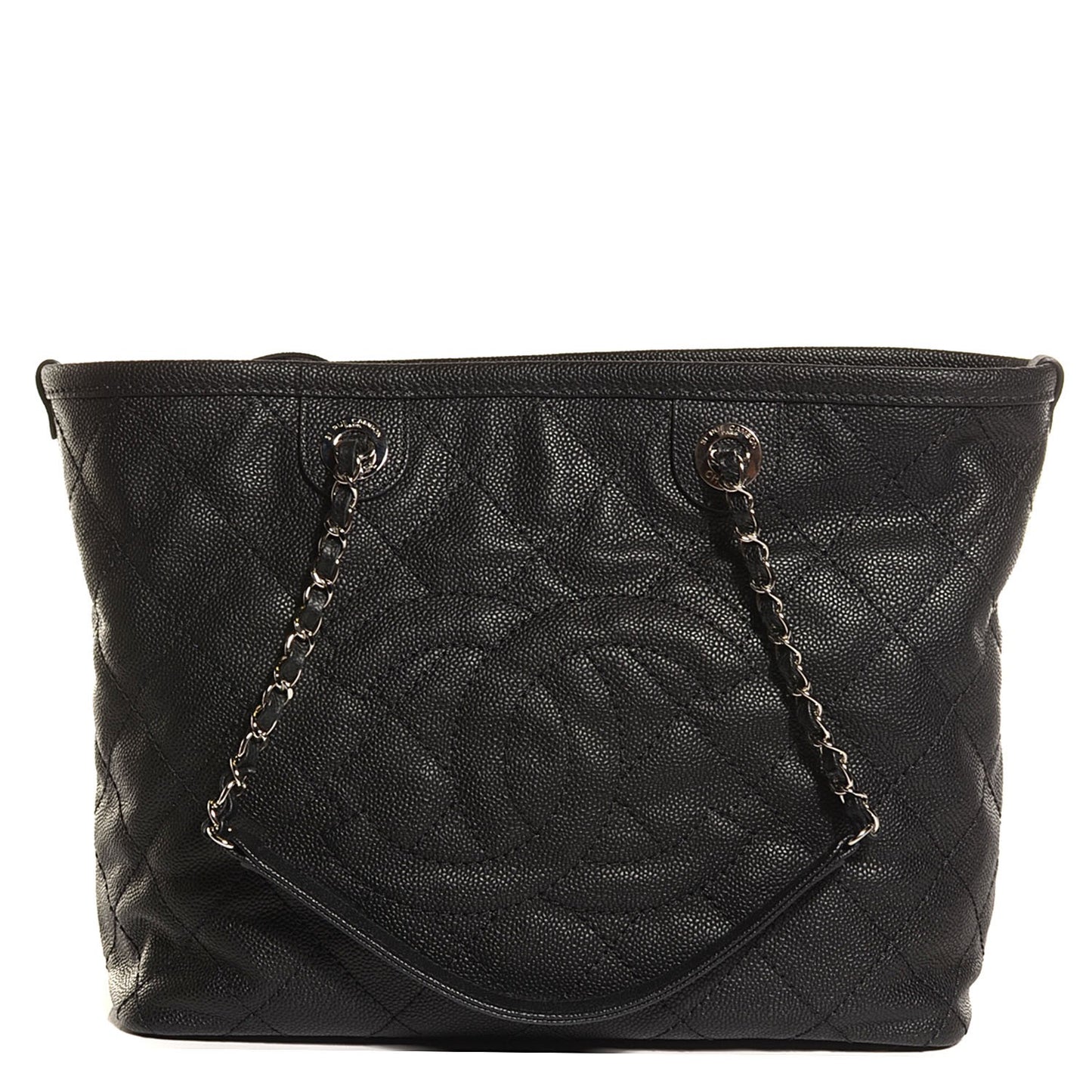 Grained Calfskin Quilted Small Daily Shopping Tote Black