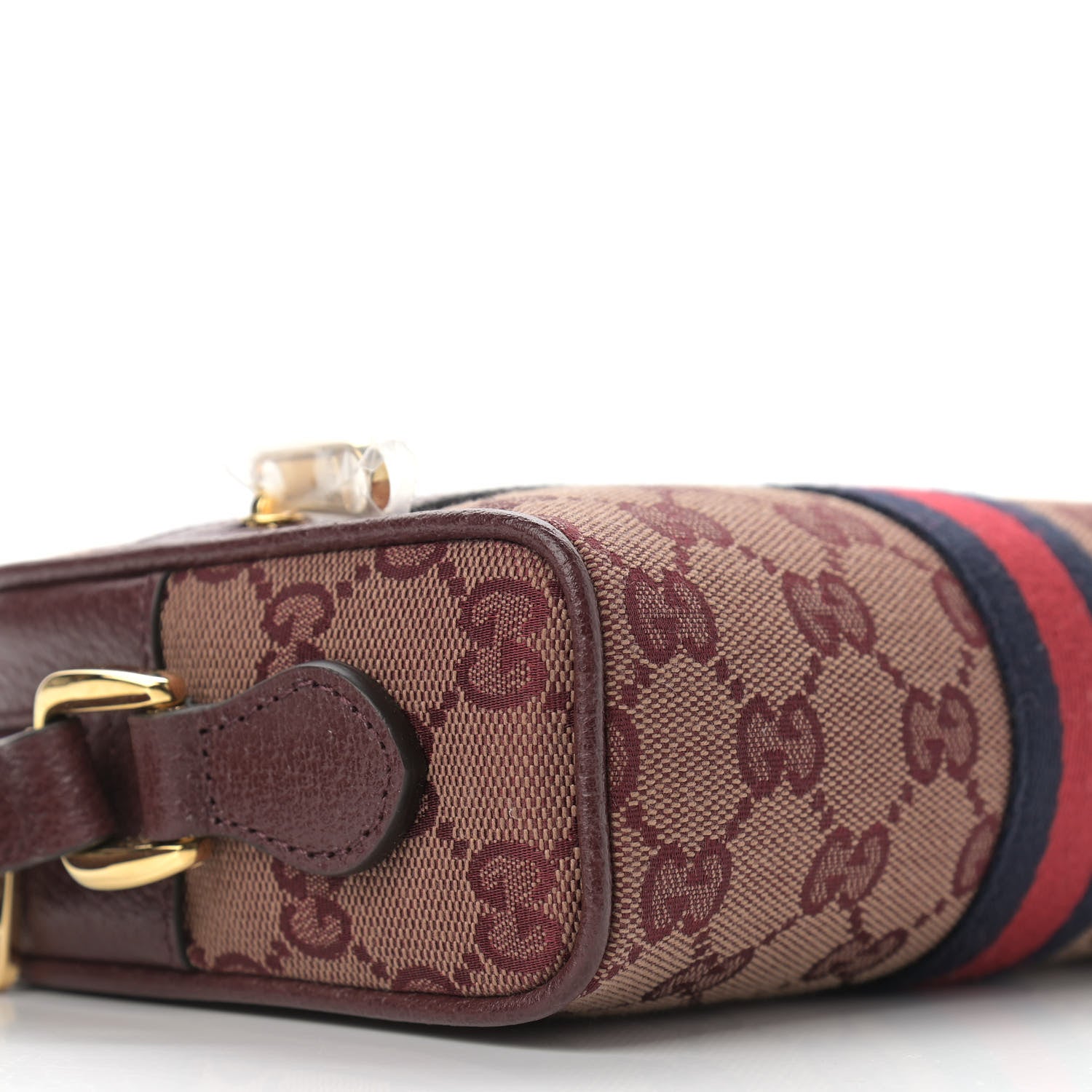 Gucci Monogram Textured Dollar Calfskin Web Mini Ophidia Shoulder Bag Sahara Rubino Chardonnay 4 of 10