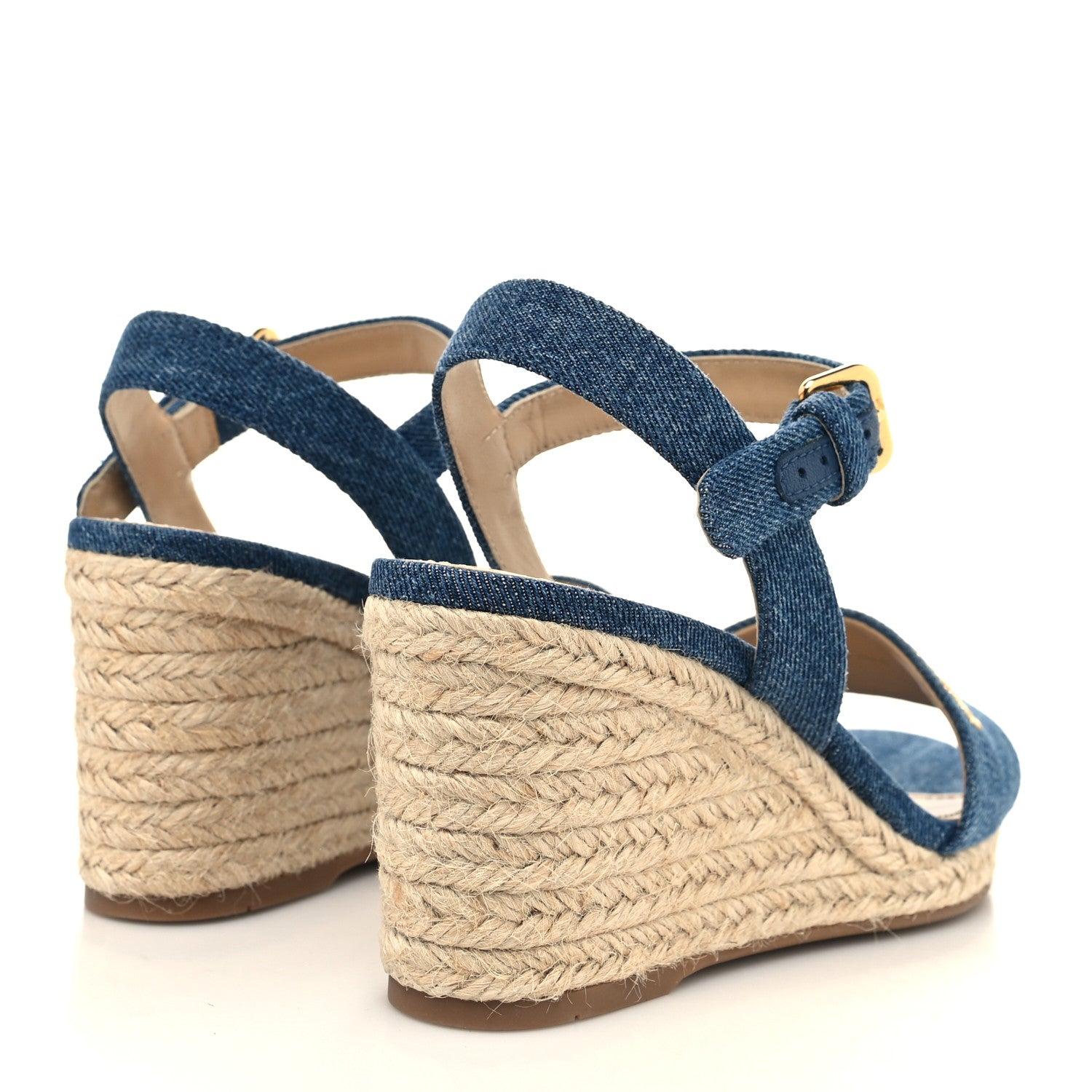 Prada Denim Logo Espadrille 70mm Wedge Sandals 36 Bleu 4 of 8