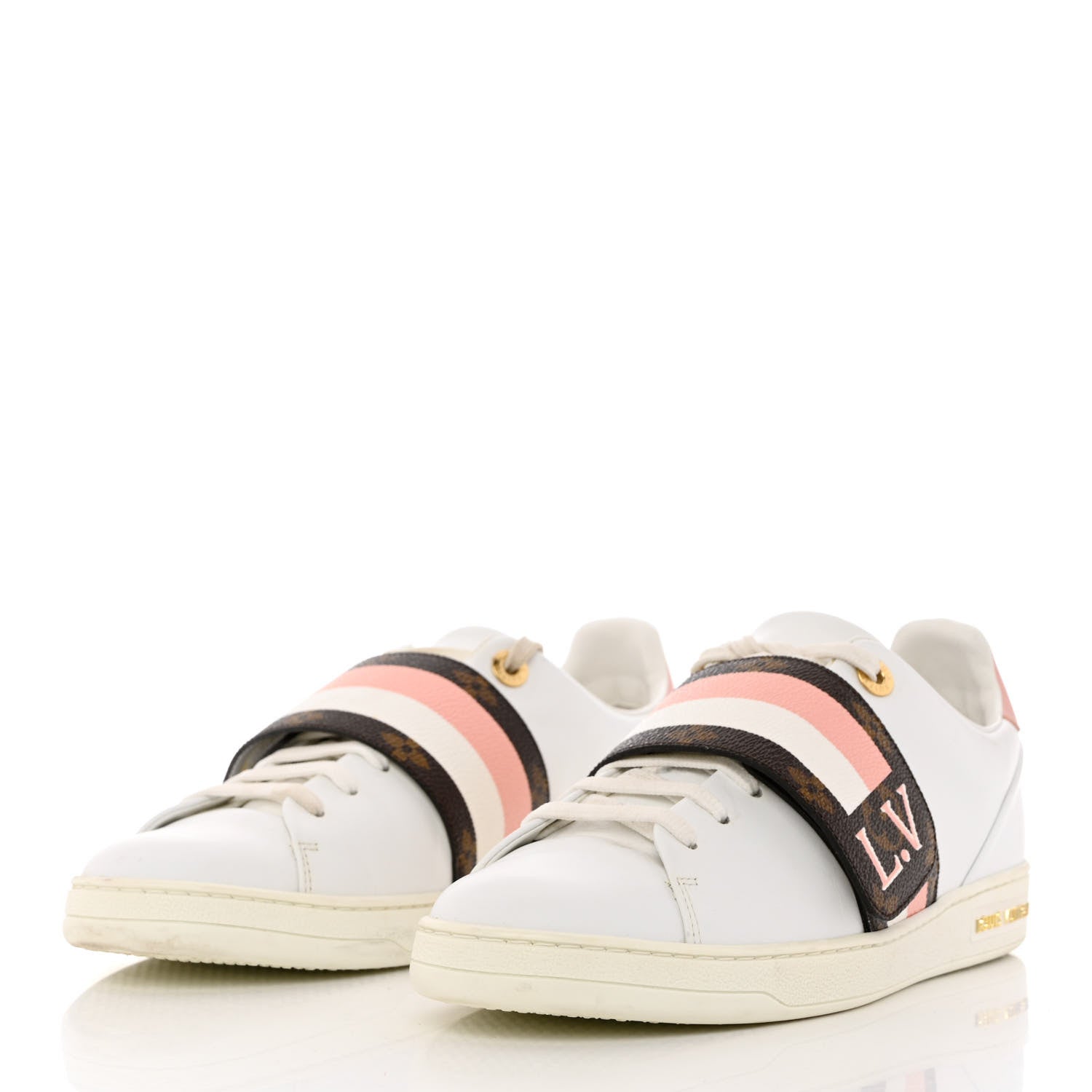 Louis Vuitton Calfskin Monogram Striped Frontrow Sneakers 38.5 White 3 of 11