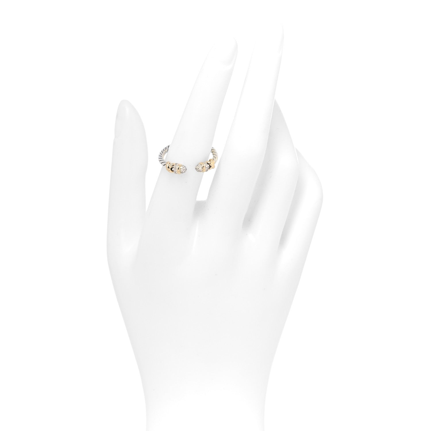 David Yurman Sterling Silver 18K Yellow Gold Diamond Petite Helena Open Ring 57 8 2 of 4