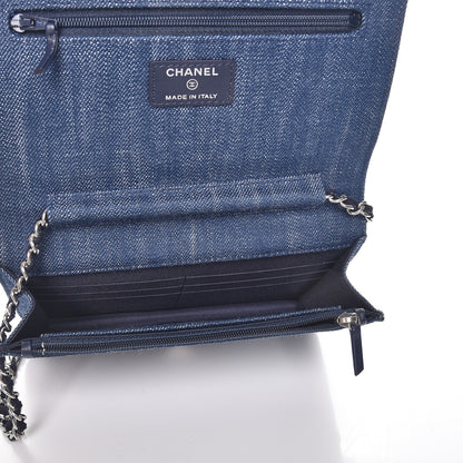Chanel Denim Velvet Wallet On Chain WOC Blue 5 of 7
