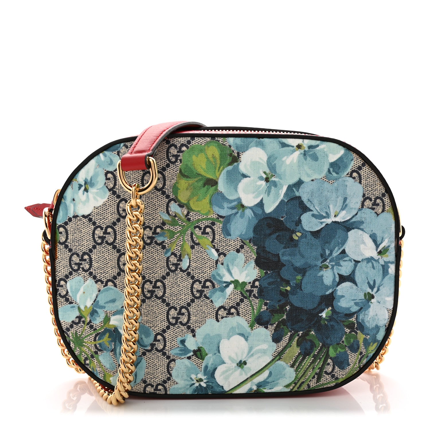 Gucci GG Supreme Monogram Blooms Small Chain Shoulder Bag Beige Blue Navy Hibiscus Red 1 of 11