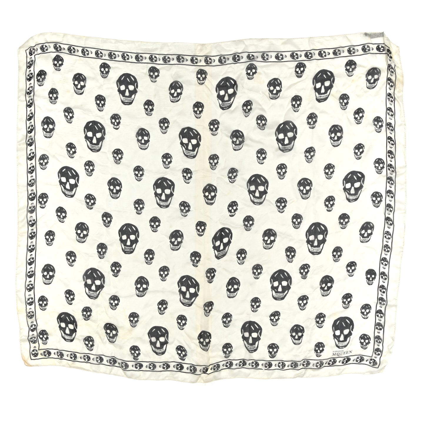 Silk Chiffon Skull Scarf Ivory Black