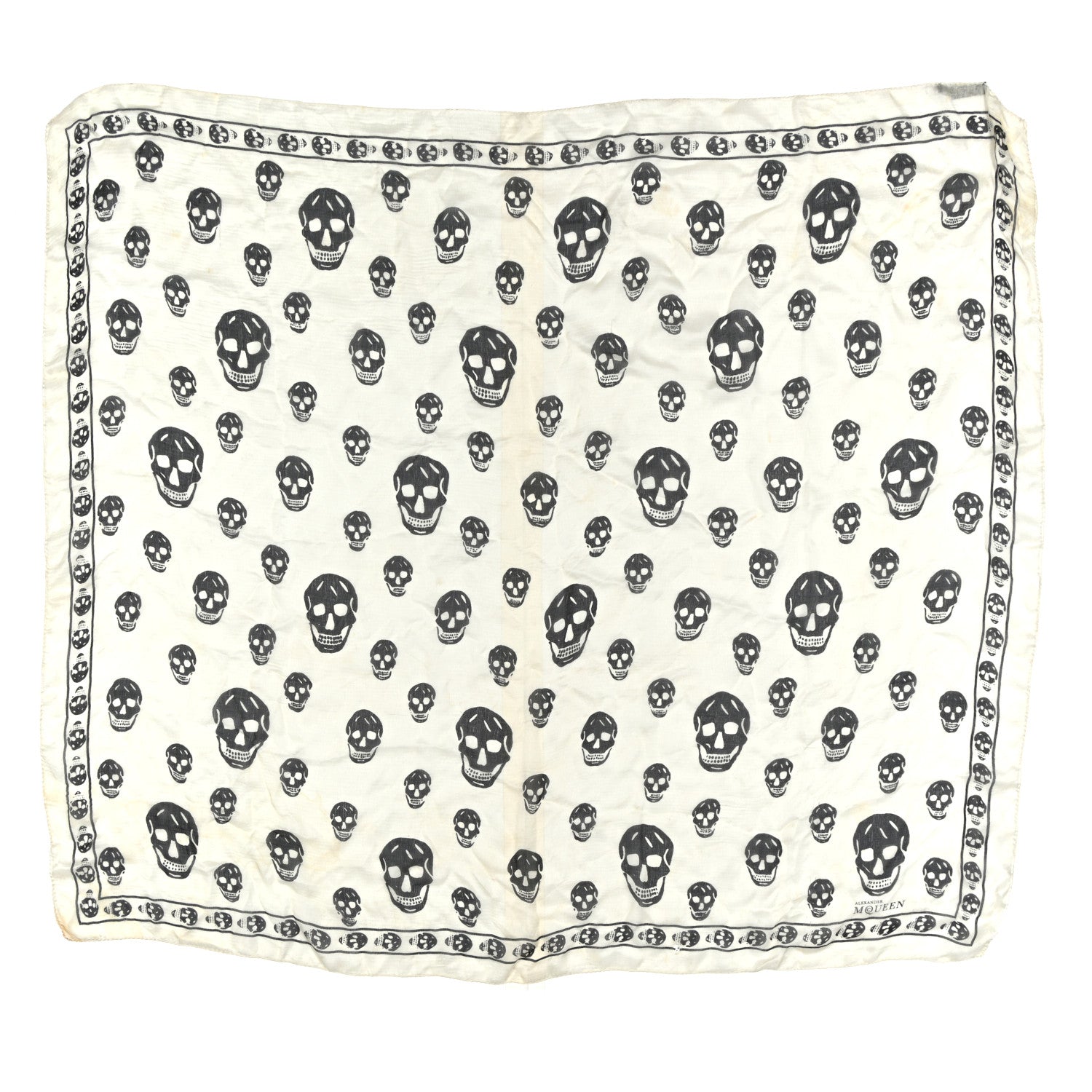 Alexander McQueen Silk Chiffon Skull Scarf Ivory Black 1 of 7