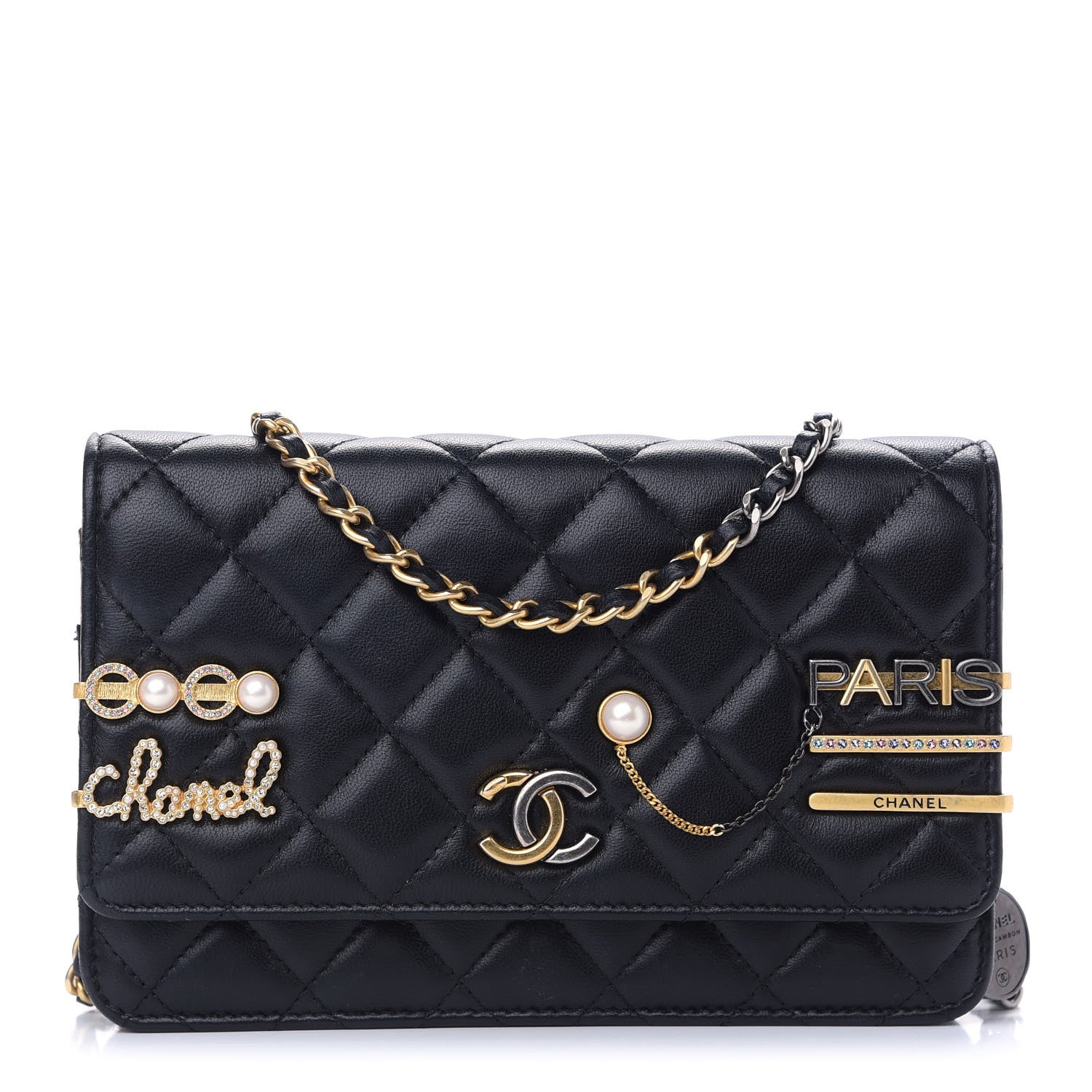 Chanel Lambskin Quilted Coco Clips Wallet On Chain WOC Black 1 of 9