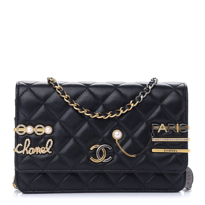 Chanel Lambskin Quilted Coco Clips Wallet On Chain WOC Black 1 of 9