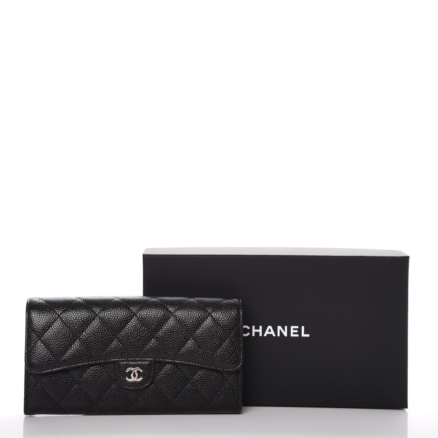 Caviar Quilted Large Gusset Flap Wallet Black
