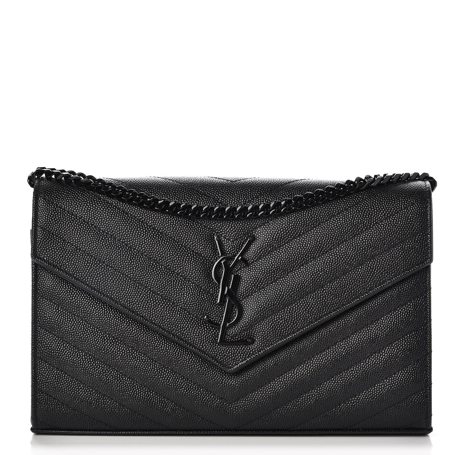 Saint Laurent Grain De Poudre Matelasse Chevron Monogram Chain Wallet Black 1 of 8