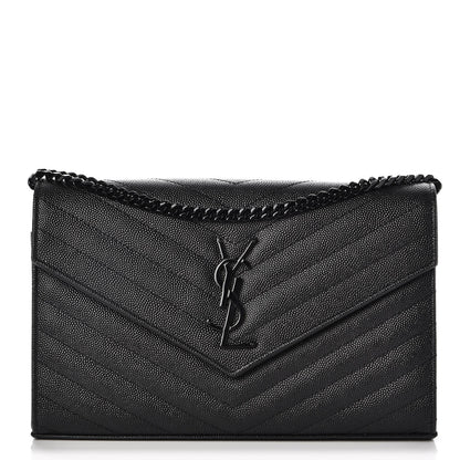 Saint Laurent Grain De Poudre Matelasse Chevron Monogram Chain Wallet Black 1 of 8