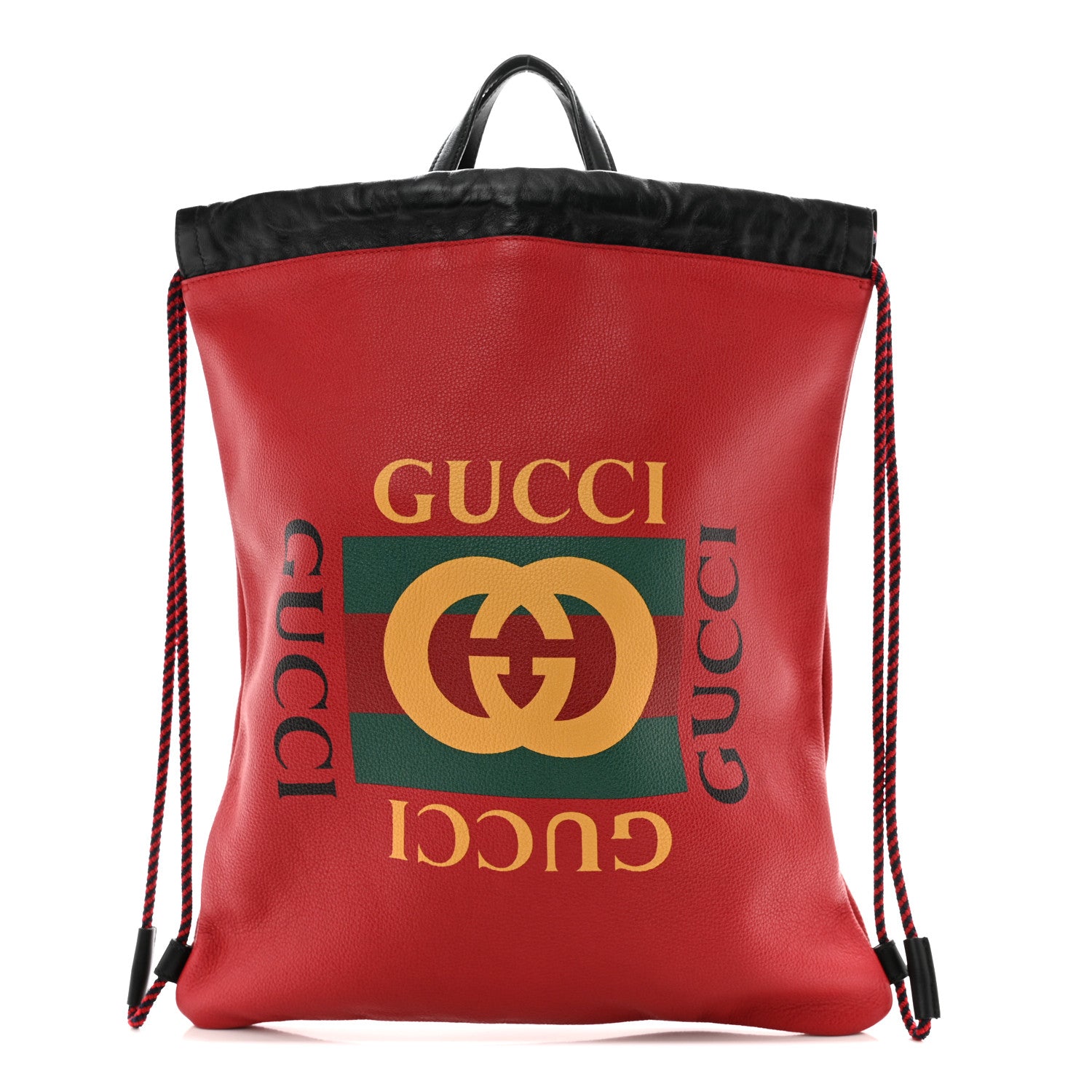 Gucci Calfskin Mens Logo Drawstring Backpack Red 1 of 10