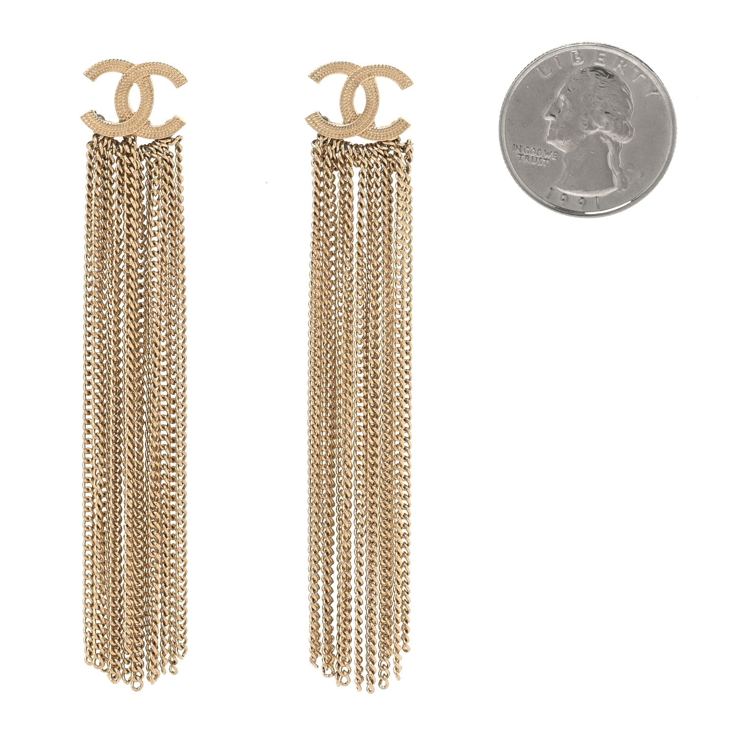 Chanel Metal CC Multi Strand Chain Drop Earrings Gold 2 of 5