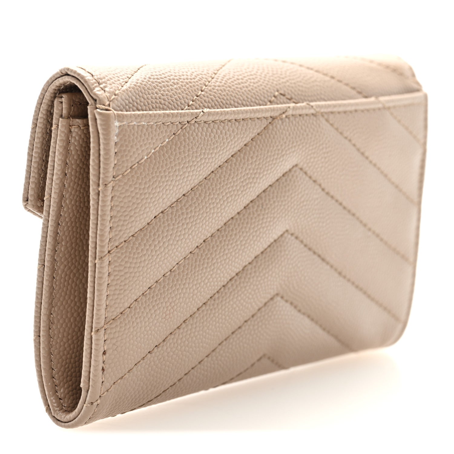 Saint Laurent Grain De Poudre Matelasse Chevron Small Monogram Envelope Wallet Dark Beige 3 of 7
