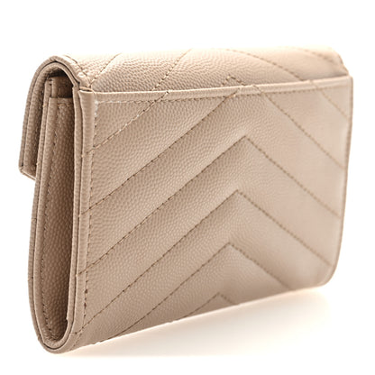 Saint Laurent Grain De Poudre Matelasse Chevron Small Monogram Envelope Wallet Dark Beige 3 of 7