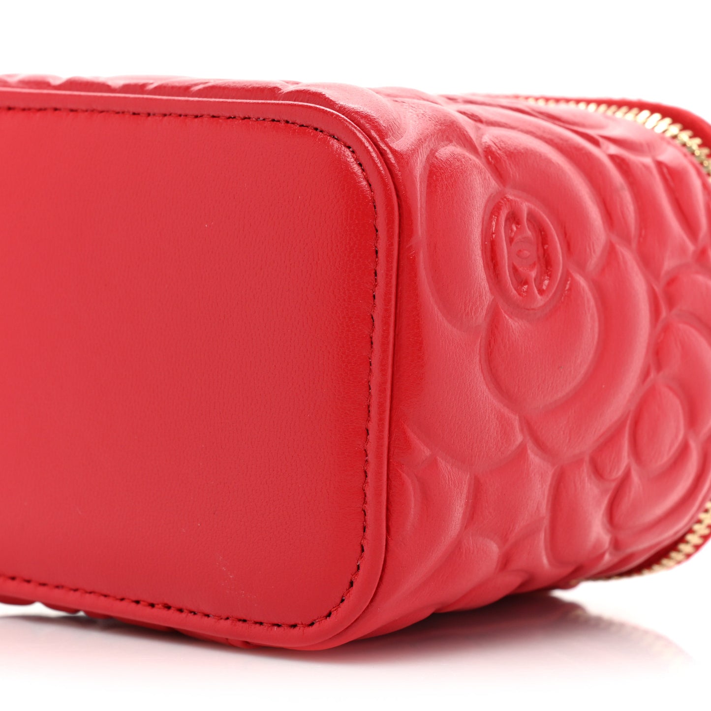 Lambskin Camellia Embossed Mini Vanity Case With Chain Red