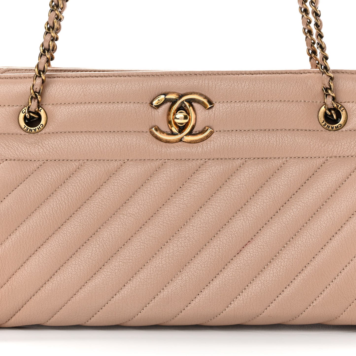 Shiny Goatskin Diagonal Quilted Shoulder Bag Beige