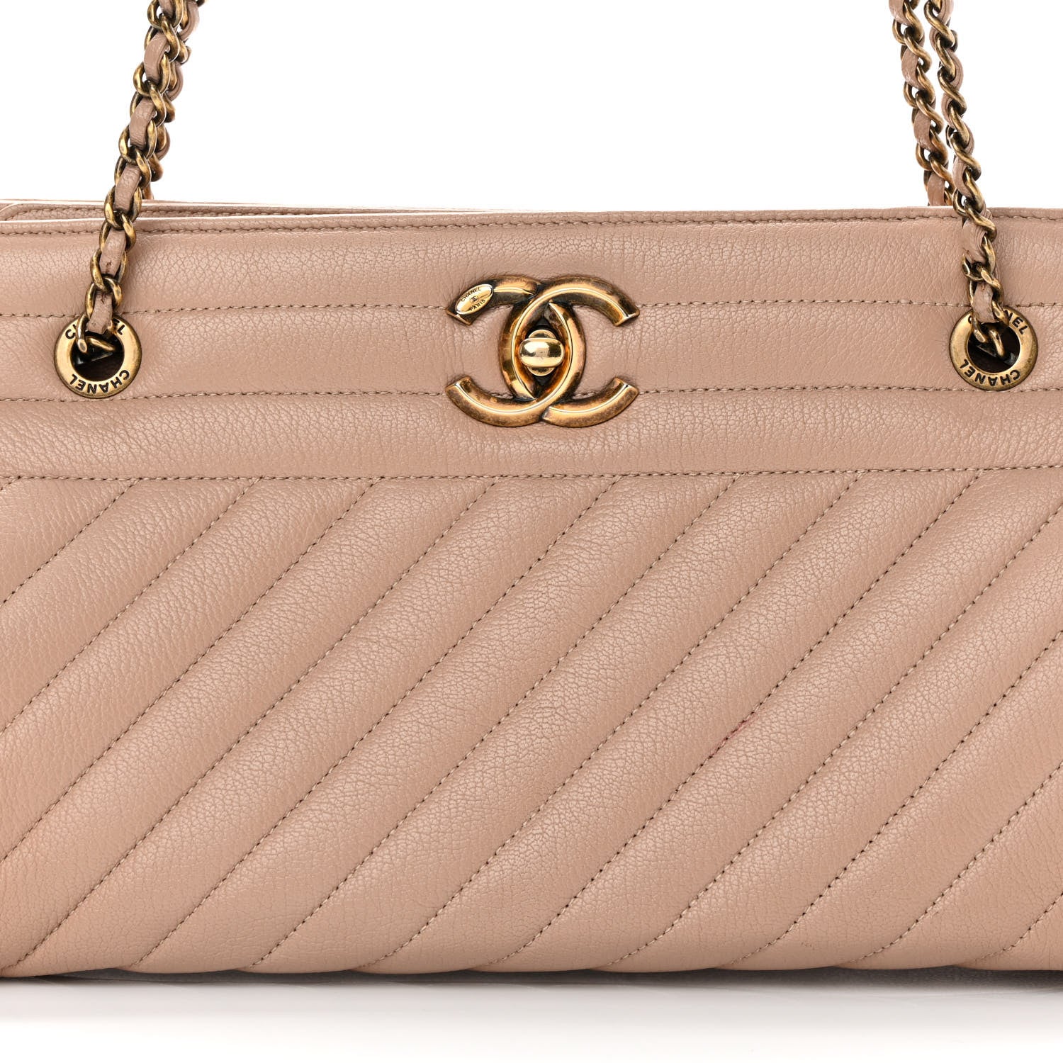 Chanel Shiny Goatskin Diagonal Quilted Shoulder Bag Beige 8 of 14