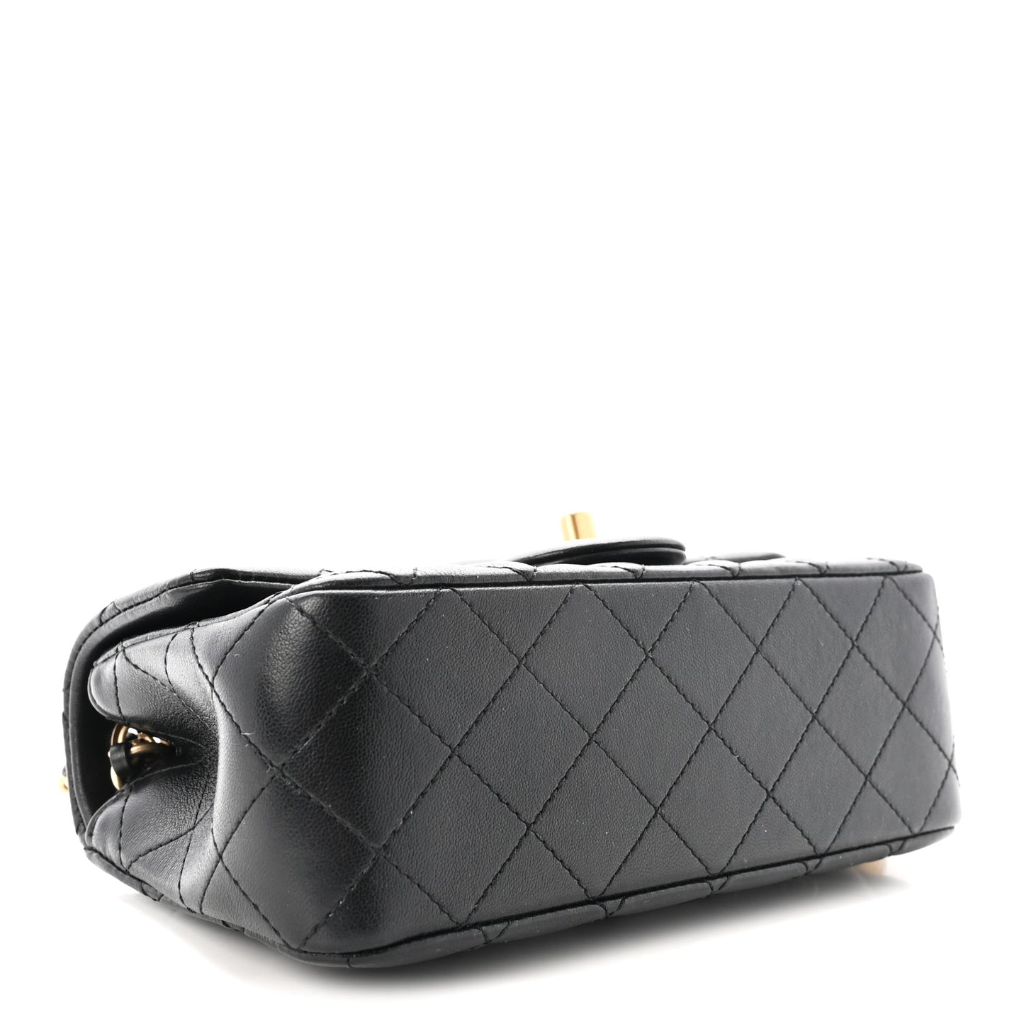 Lambskin Quilted Mini Rectangular Pearl Crush Flap Black
