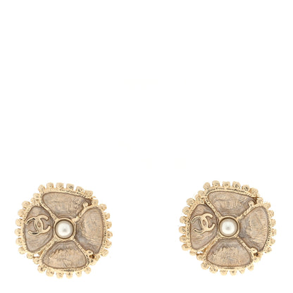 Chanel Enamel Pearl CC Camellia Earrings Pink Gold 1 of 4