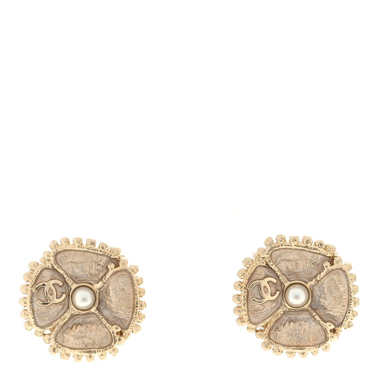 Enamel Pearl CC Camellia Earrings Pink Gold