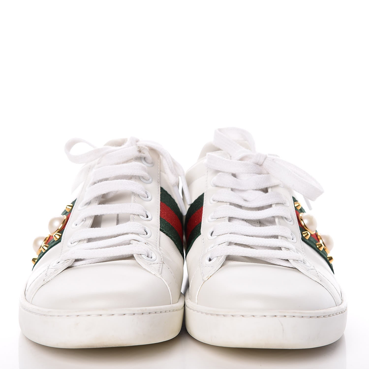Gucci Calfskin Web Pearl Studded Ace Sneakers 36 White 2 of 10