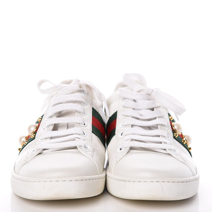 Gucci Calfskin Web Pearl Studded Ace Sneakers 36 White 2 of 10