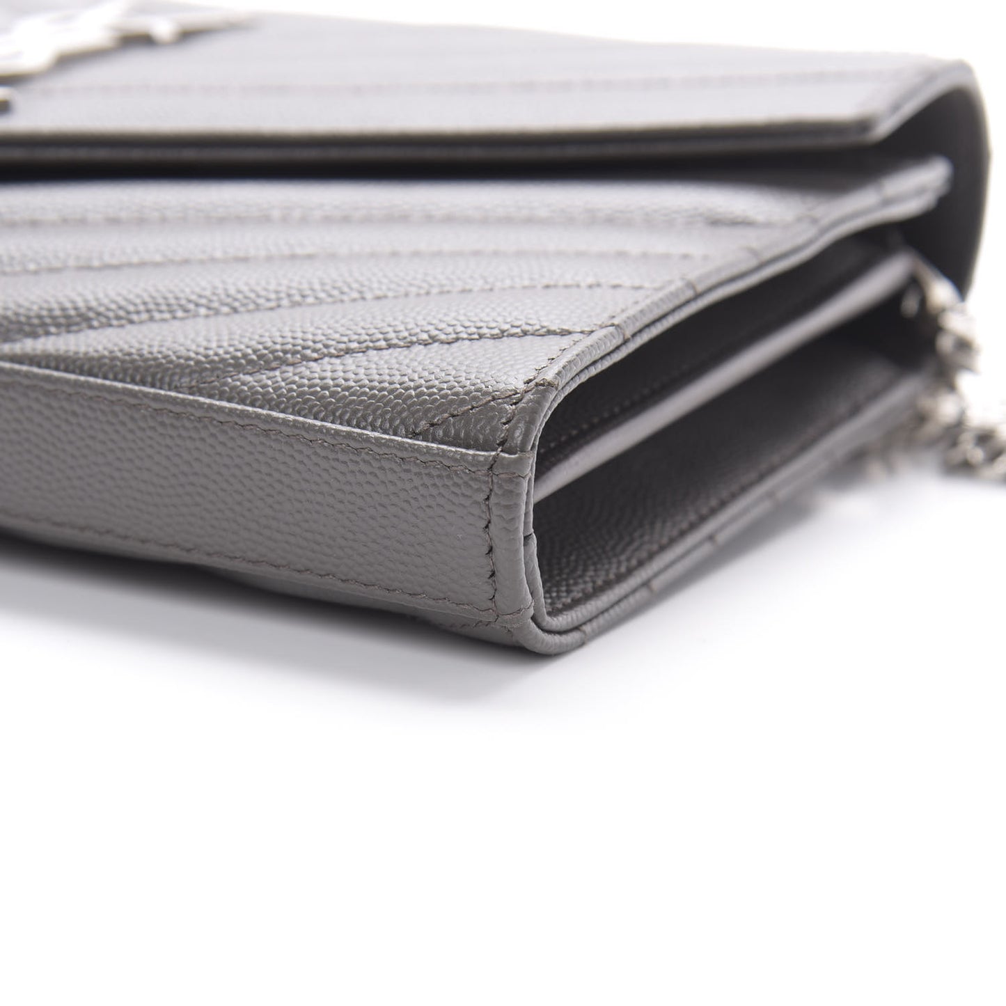Grain De Poudre Matelasse Chevron Monogram Chain Wallet Grey