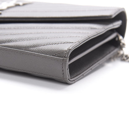Saint Laurent Grain De Poudre Matelasse Chevron Monogram Chain Wallet Grey 10 of 11