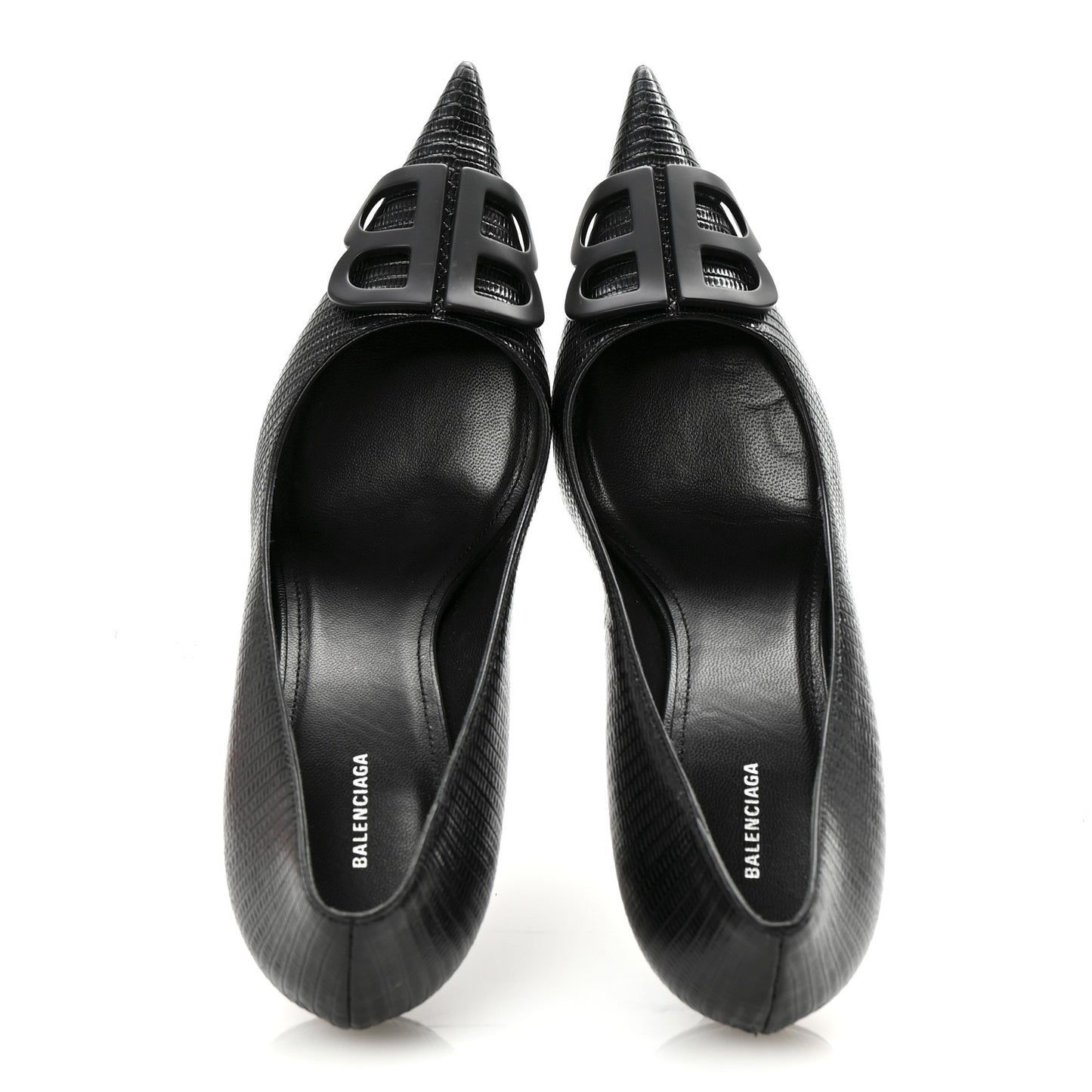 Calfskin Lizard Embossed BB Square Knife 80mm Pumps 38 Black