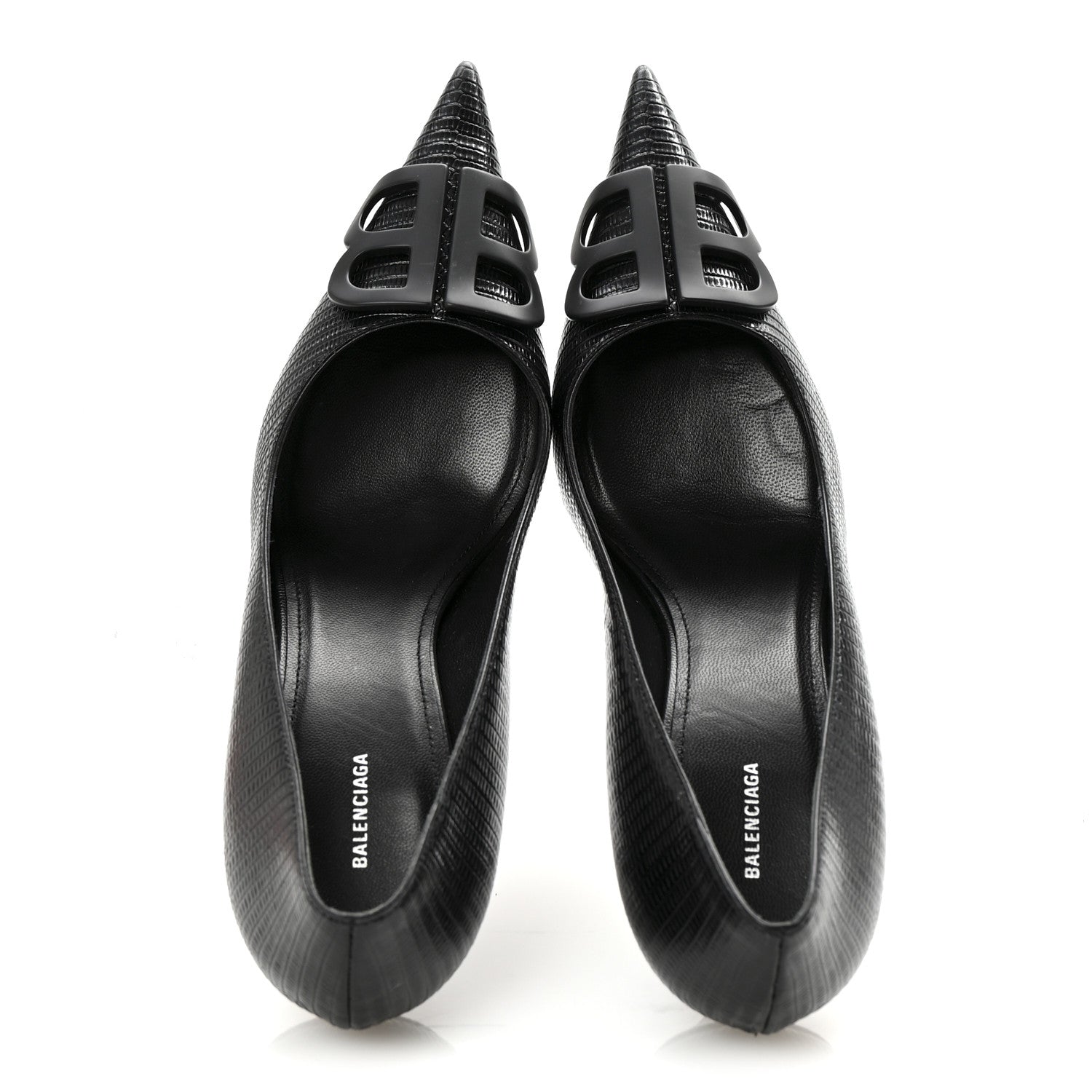 Balenciaga Calfskin Lizard Embossed BB Square Knife 80mm Pumps 38 Black 2 of 10