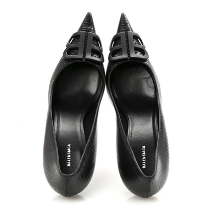 Balenciaga Calfskin Lizard Embossed BB Square Knife 80mm Pumps 38 Black 2 of 10