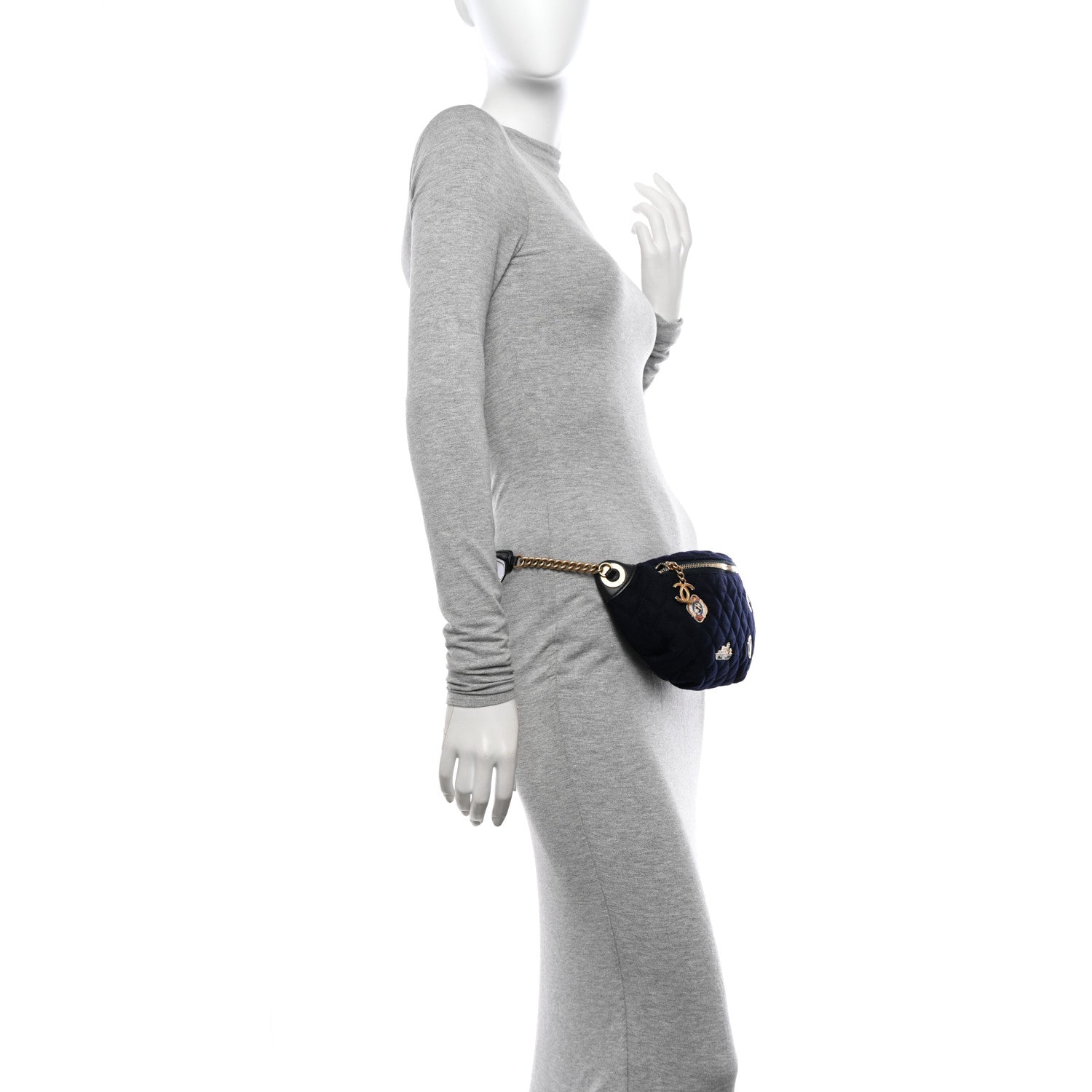 Chanel Wool Lambskin Quilted Paris Hamburg Charms Waist Bag Dark Navy 2 of 11