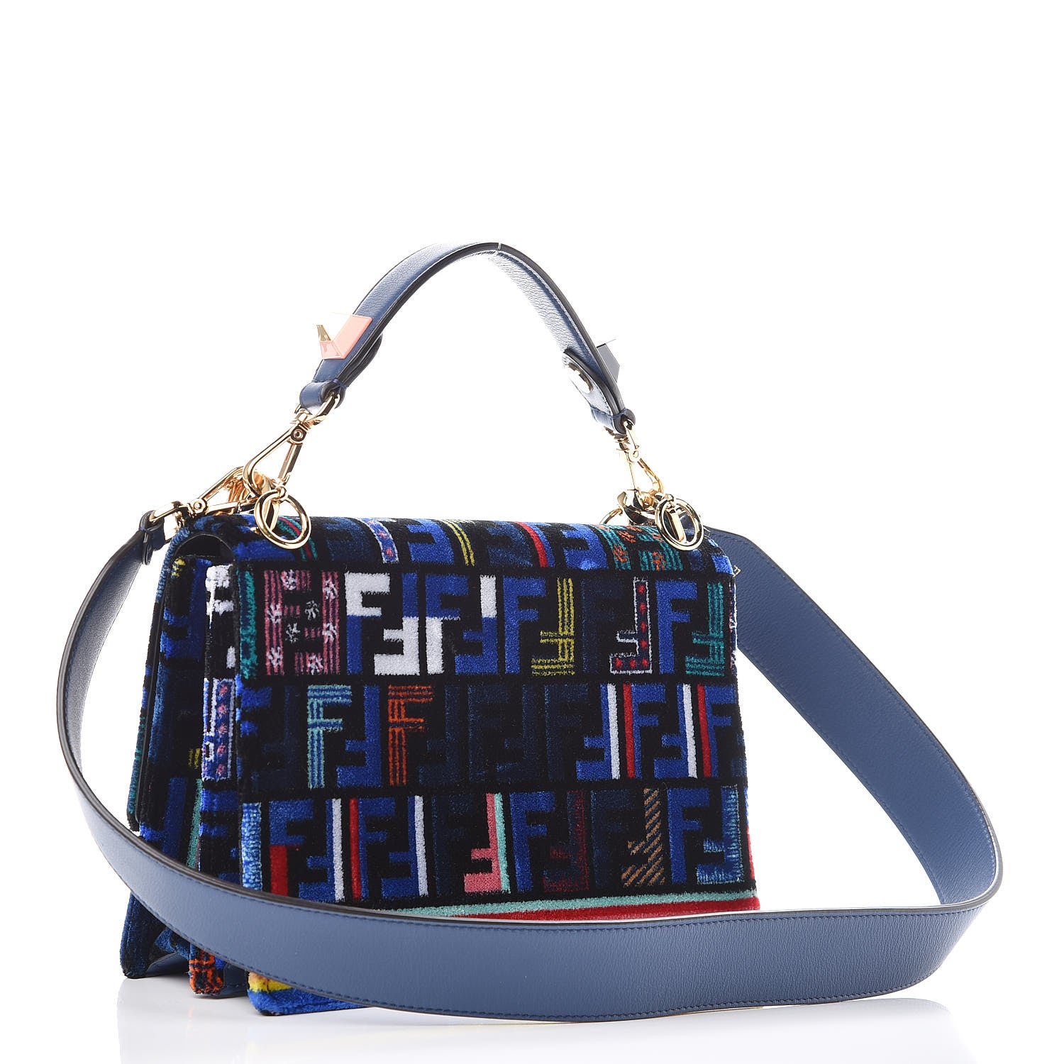 Fendi Velvet Vitello Dolce Fun Fair Kan I Shoulder Bag Blue Multicolor 3 of 11
