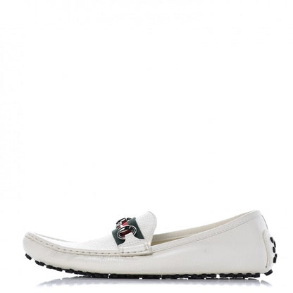 Gucci Road Calfskin Web Womens Horsebit Driver Loafers 40.5 Great White 1 of 11