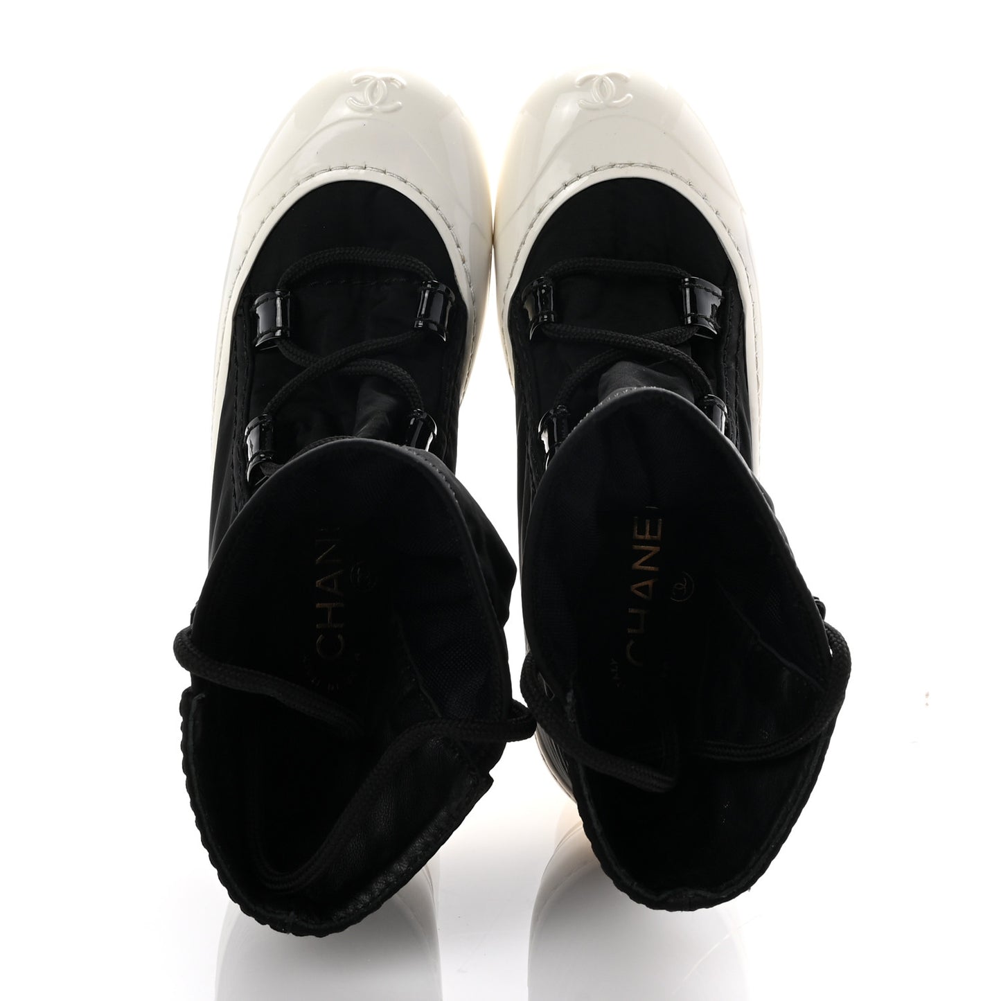 Nylon CC Lace Up Snow Boots 36 Black White