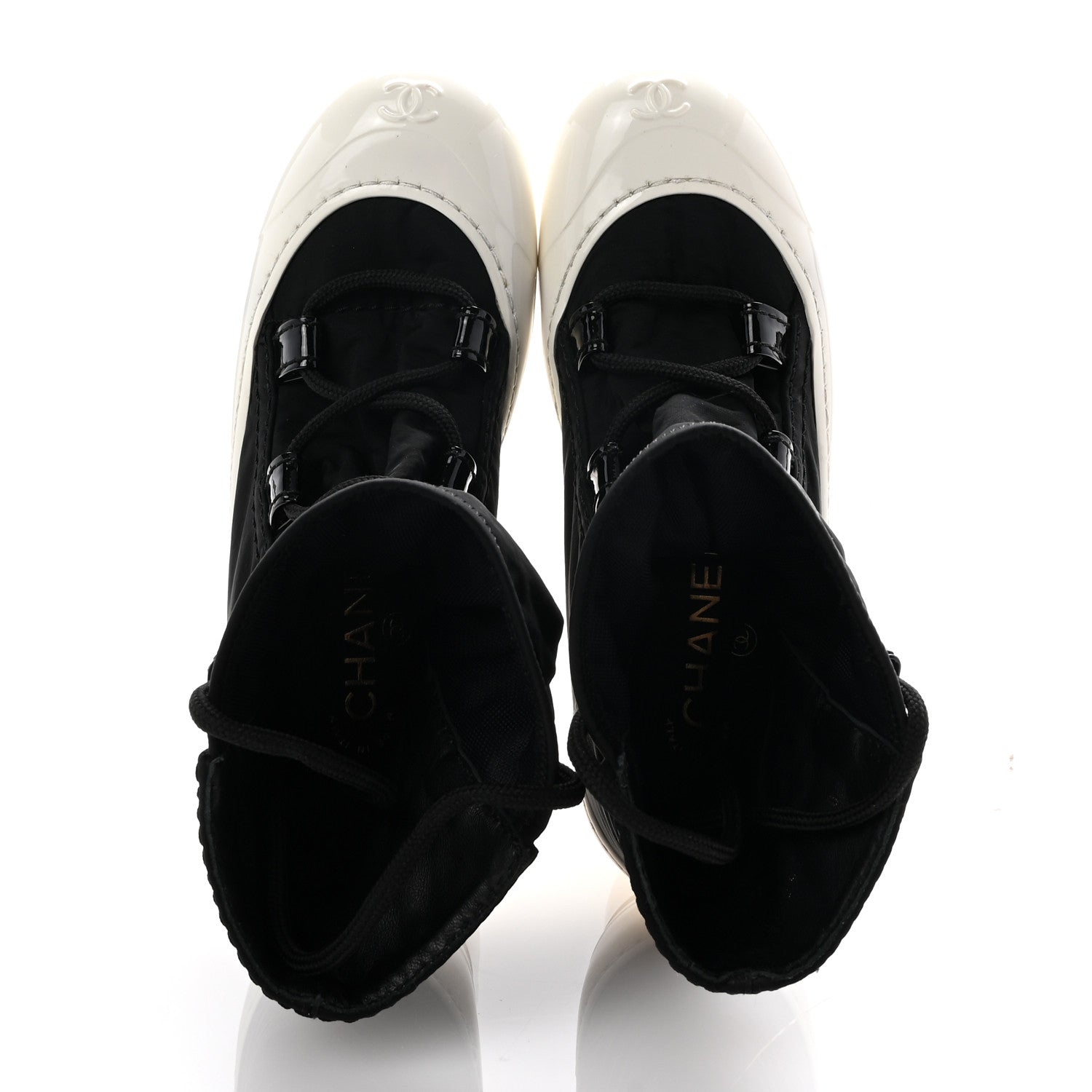 Chanel Nylon CC Lace Up Snow Boots 36 Black White 2 of 9