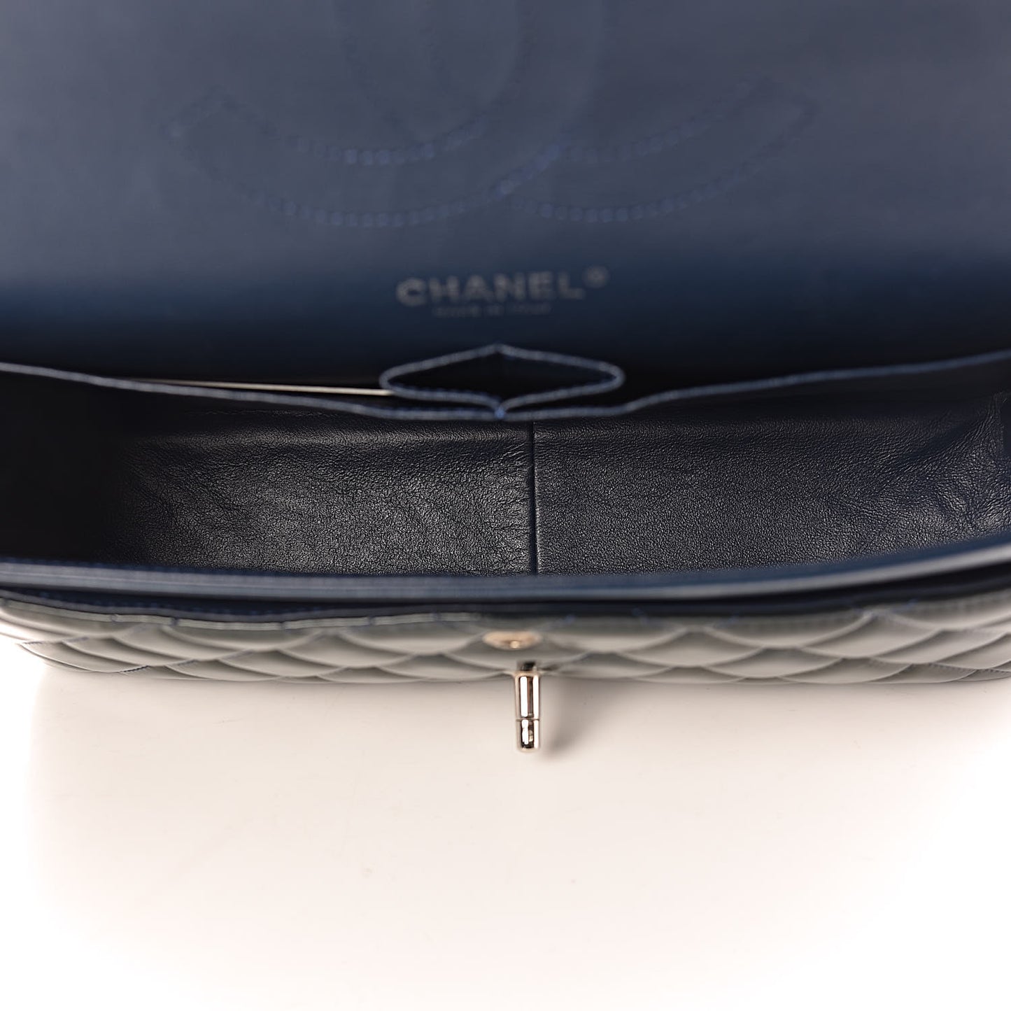 Patent Quilted Jumbo Double Flap Navy