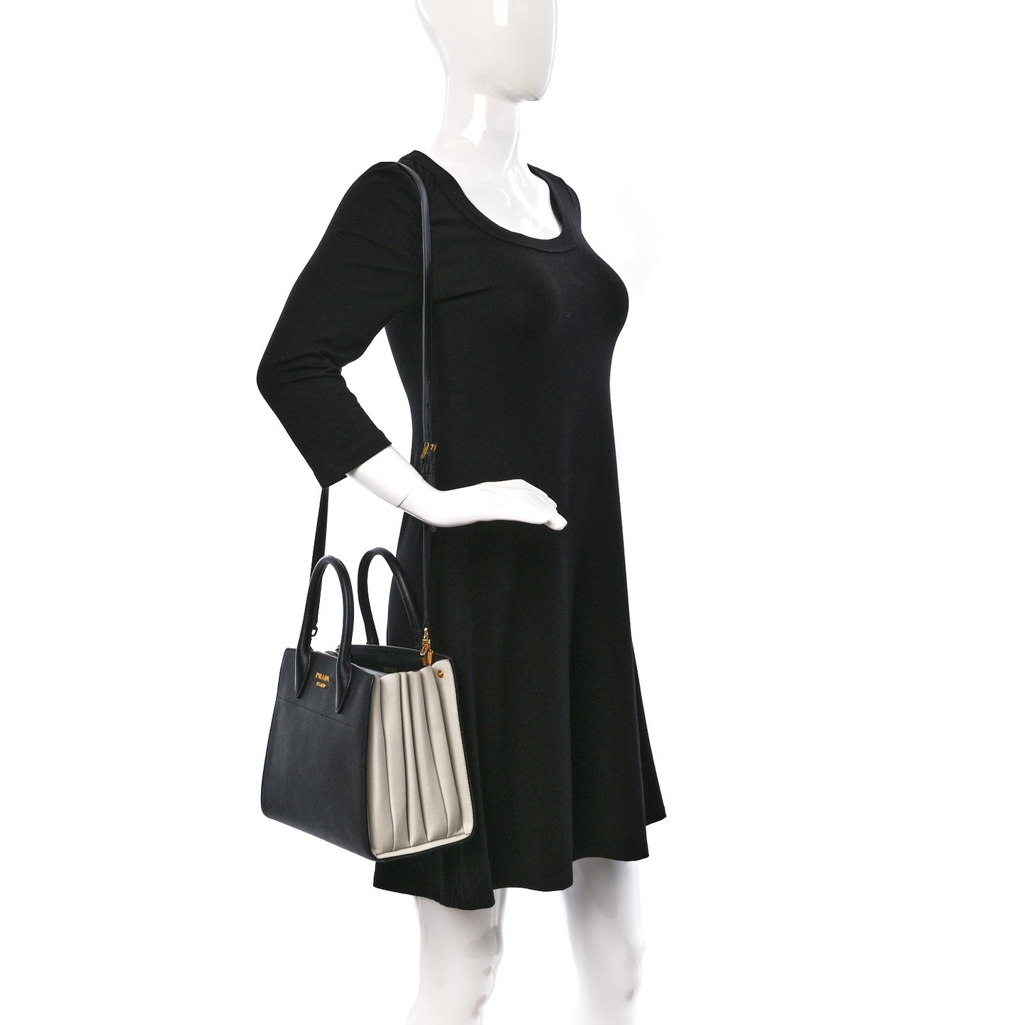 Saffiano City Calfskin Small Bibliothèque Top Handle Black White