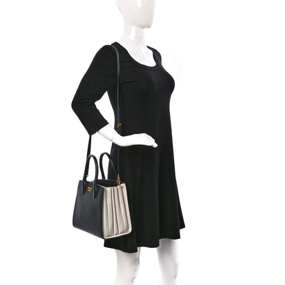 Prada Saffiano City Calfskin Small Bibliothèque Top Handle Black White 2 of 12